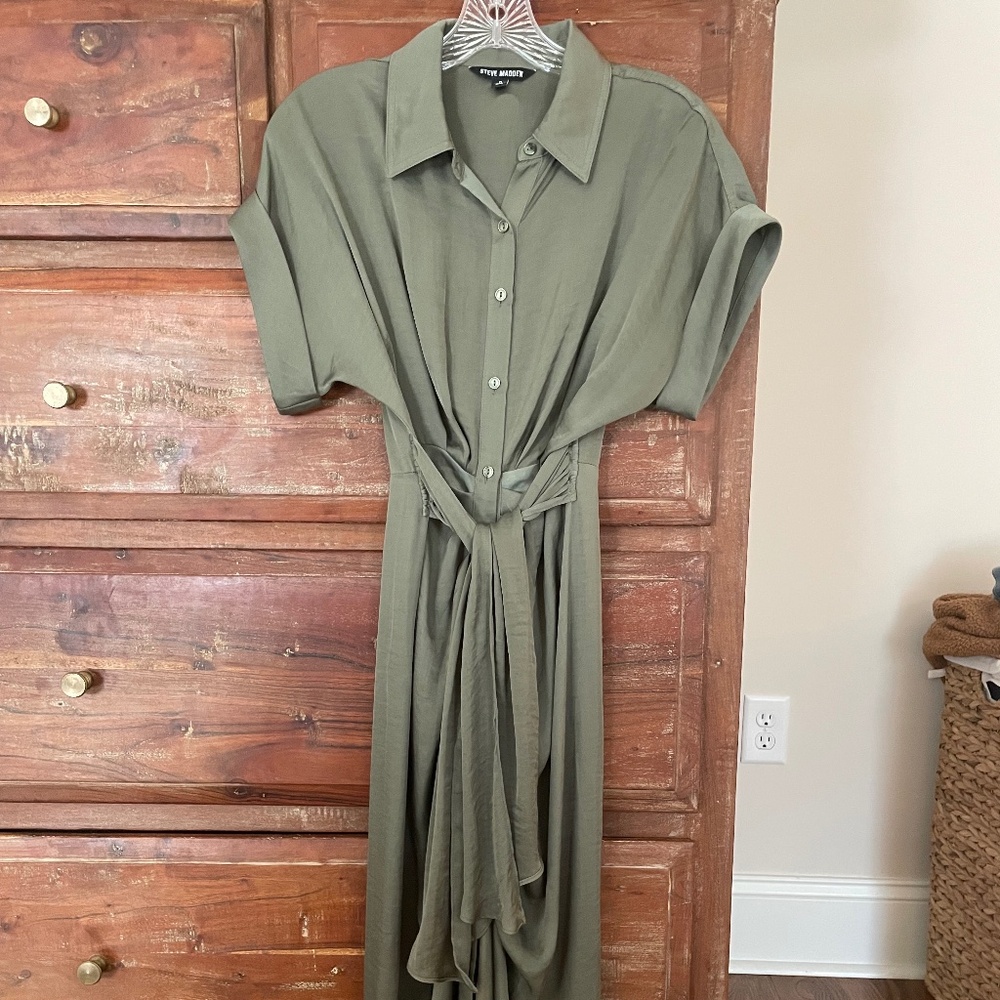 Steve Madden green button down collared dress, 0
